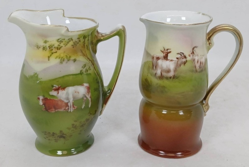 (2) Royal Bayreuth Pitchers with Farm Animal Scenes