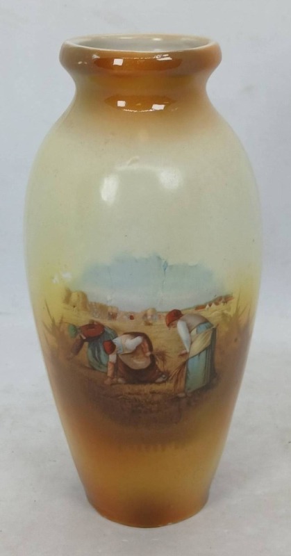 Mrkd. DEP Porcelain Vase with Harvest Scene
