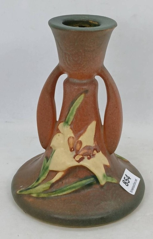 Roseville Zephyr Lily Brown Candle Holder