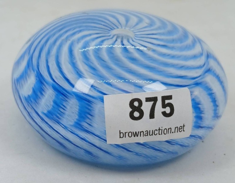 Blue and White Swirl Glass Paperweight
