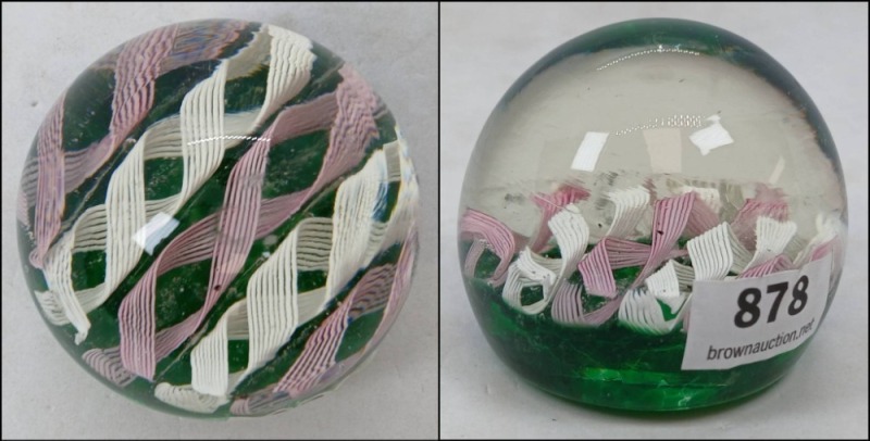 Glass Paperweight With Pink and White Ribbon