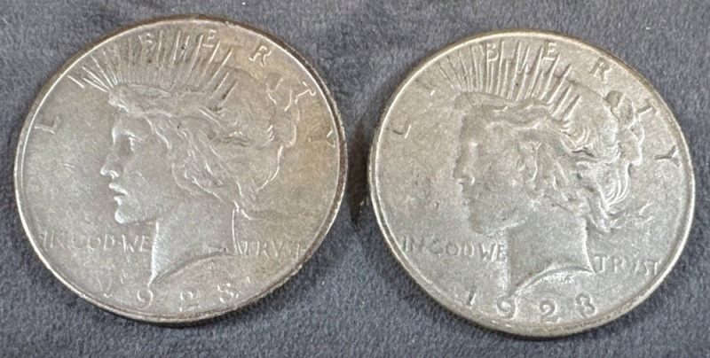 (2) 1923 Peace Silver Dollars
