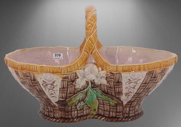 Majolica Basket with Basketweave and Floral Design