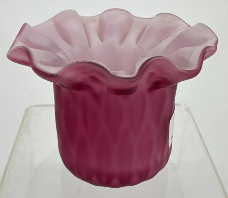 Cased Cranberry Satin Quilted Toothpick Holder