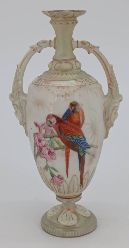 RS Prussia-Style Porcelain Vase with Parrots