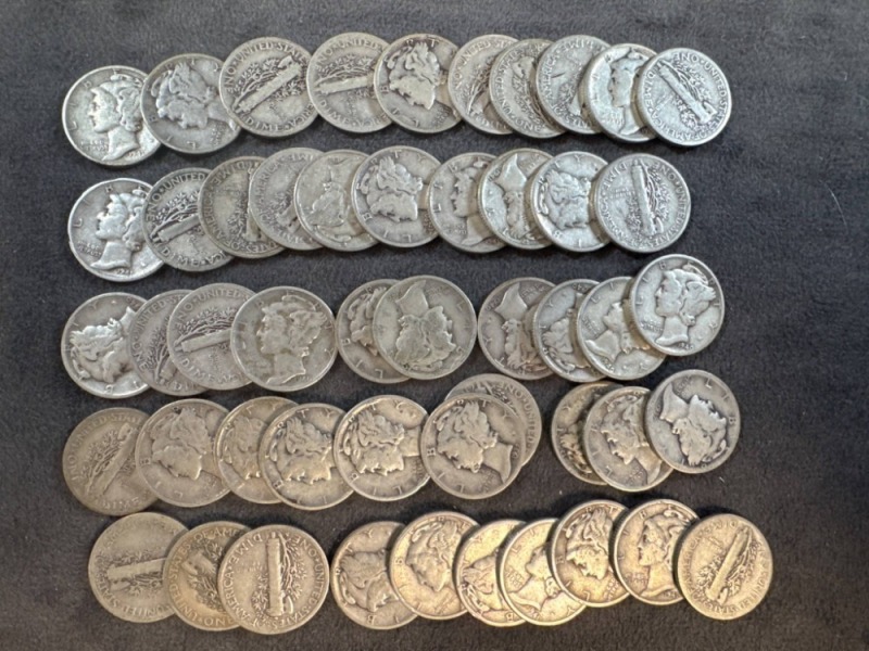 50 Mercury Silver Dimes, 1916-1945