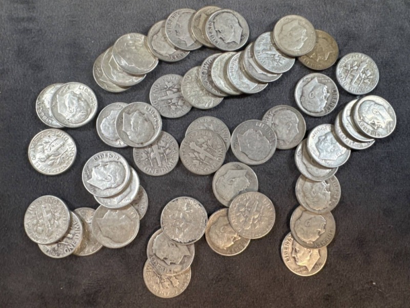 50 Roosevelt Silver Dimes, 1946-1964