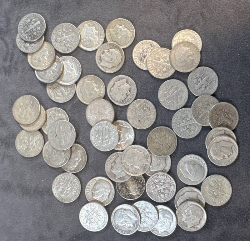 50 Roosevelt Silver Dimes, 1946-1964