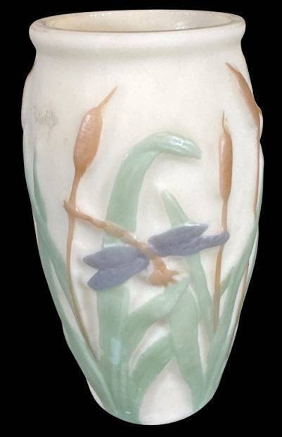 Phoenix Glass Dragonfly And Cattails Vase
