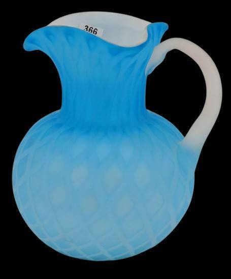 Blue Satin Diamond Quilted Glass Pitcher