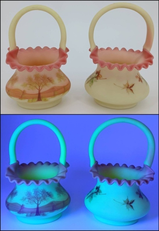 (2) Hand-Painted Fenton Glass Baskets