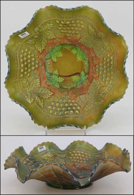 Northwood Carnival Glass Grape and Cable Bowl
