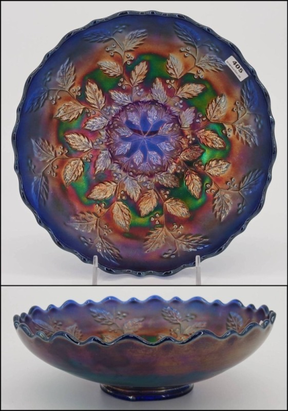 Fenton Carnival Holly Cobalt 8.5"d Bowl