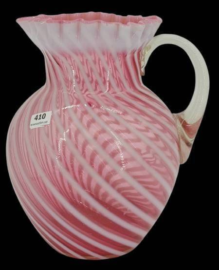 Cranberry Opalescent Swirl Glass Pitcher