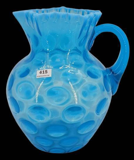 Fenton Blue Opalescent Coin Spot Pitcher