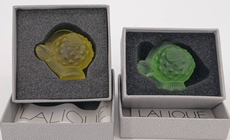 Lalique France Green & Yellow Fish Figurines