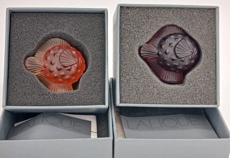 (2) Lalique Crystal Fish Figurines in Original Boxes