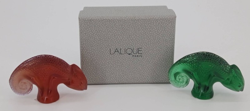 (2) Lalique Chameleon Figurines