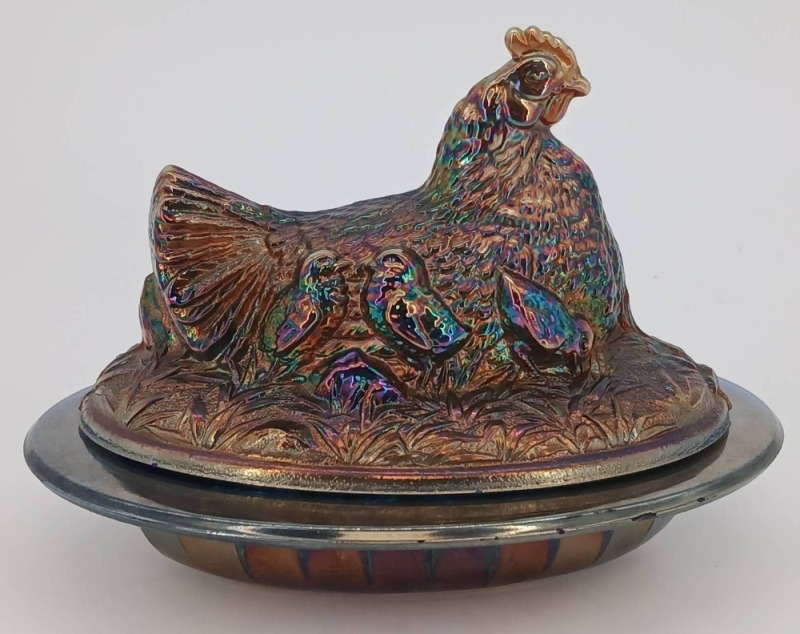 Sowerby Carnival Glass Hen on Nest