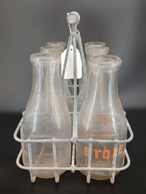 Metal Carrier with (6) Glass Milk Bottles - 2