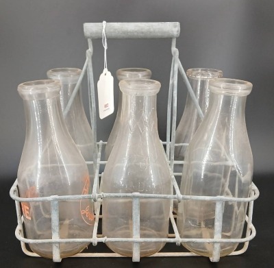 Metal Carrier with (6) Glass Milk Bottles - 3