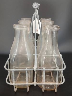 Metal Carrier with (6) Glass Milk Bottles - 4