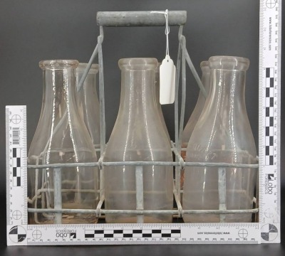 Metal Carrier with (6) Glass Milk Bottles - 9