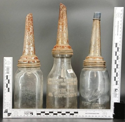 (3) Glass Oil Dispensers - 13