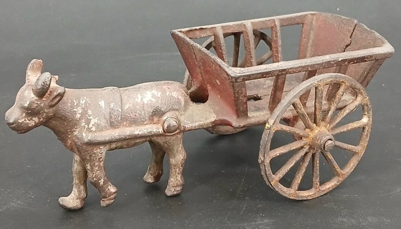 Cast Iron Bull with Cart Figurine