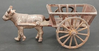 Cast Iron Bull with Cart Figurine - 2