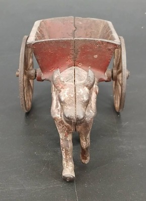 Cast Iron Bull with Cart Figurine - 3