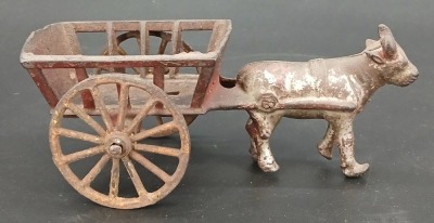 Cast Iron Bull with Cart Figurine - 4