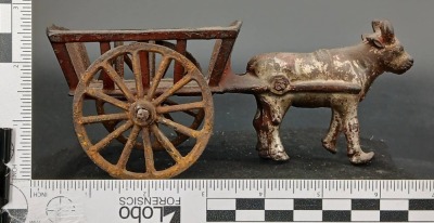 Cast Iron Bull with Cart Figurine - 7