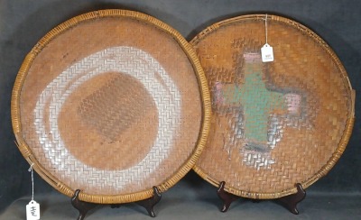(2) Woven Bamboo Baskets with Painted Designs
