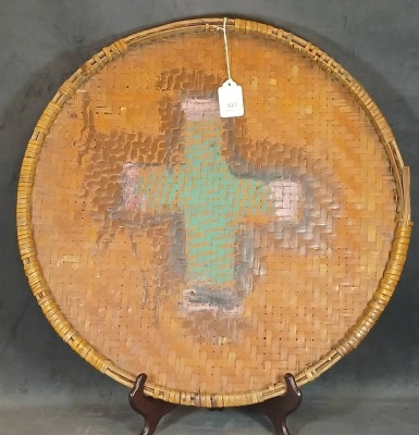 (2) Woven Bamboo Baskets with Painted Designs - 6