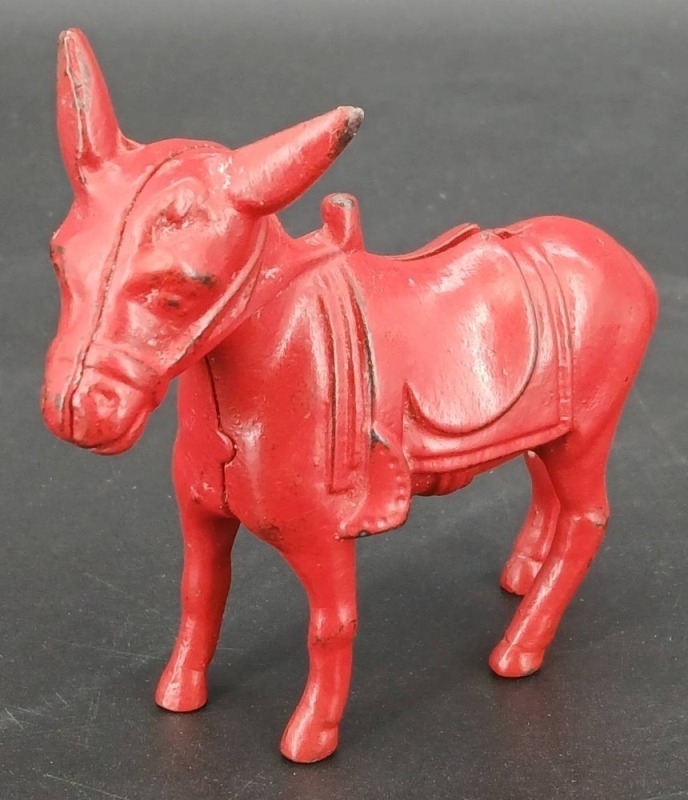 Red Cast Iron Donkey Still Bank