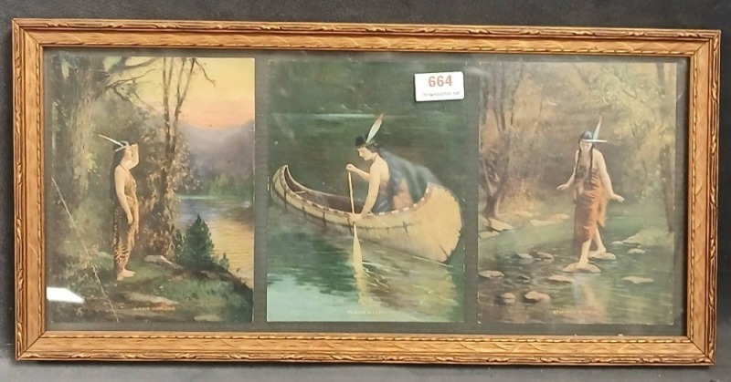 Framed Triple Native American Scenes Print