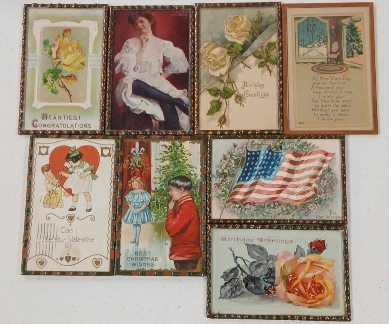 (8) Framed Vintage Postcards