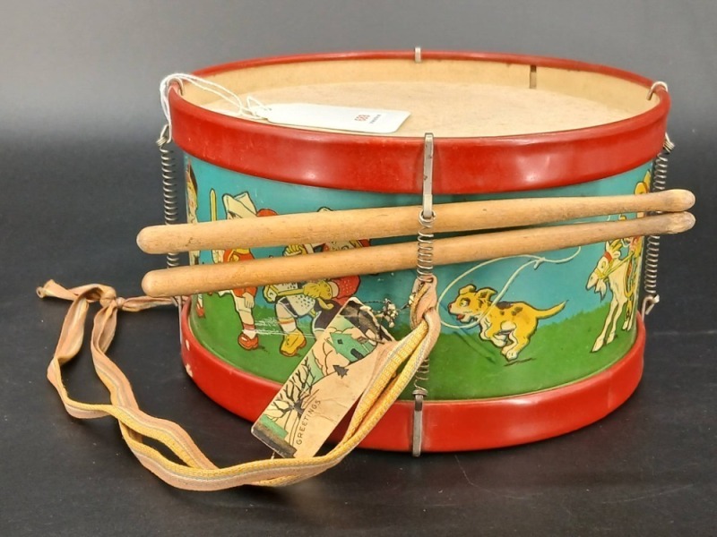 Children's Toy Drum with Painted Illustrations