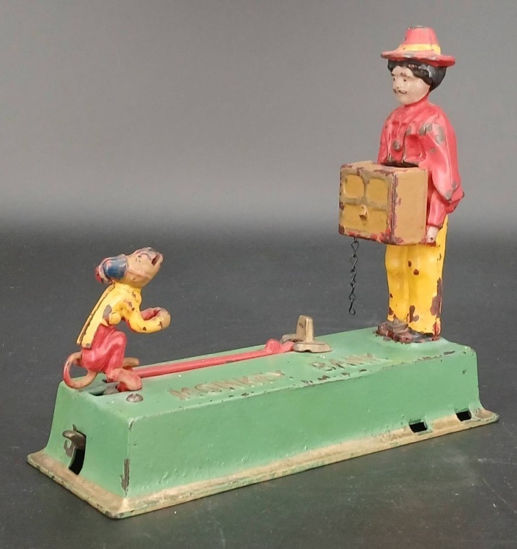 1920's Hubley Cast Iron Monkey Bank