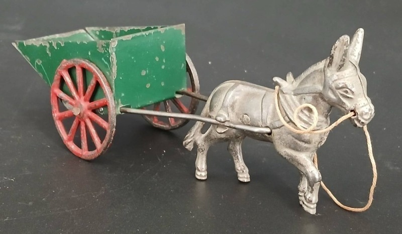 Cast Metal Donkey with Green Cart