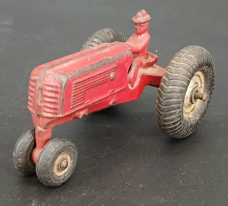 Arcade Cast Iron Red Toy Tractor with Rider