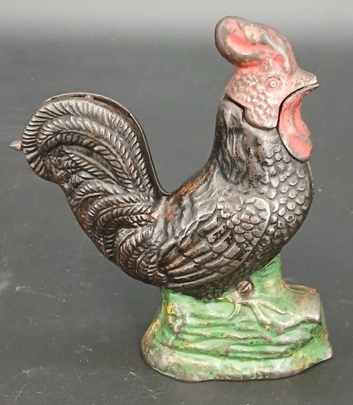 Cast Iron Rooster Mechanical Bank