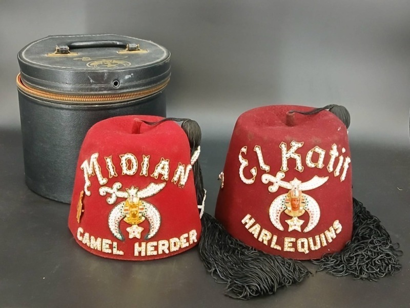 (2) Shriners Fezzes with Carrying Case