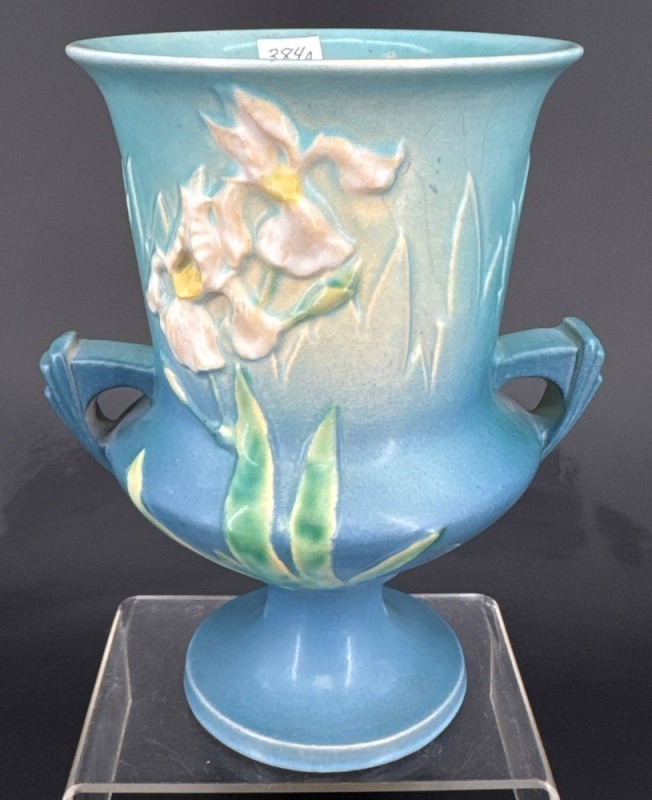 Roseville Iris 923-8" Vase, Blue