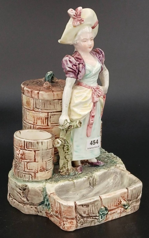 Majolica Pottery Figural Match Striker Smoking Set