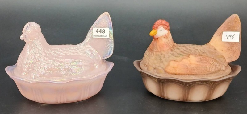 (2) Fenton Glass Hen-on-Nest Covered Dishes