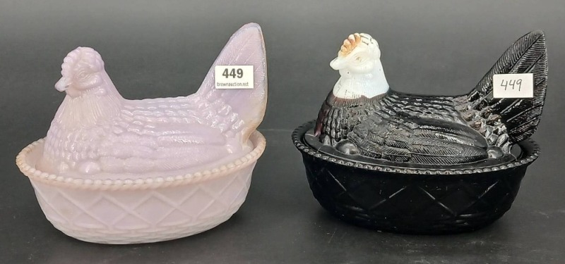 (2) Westmoreland Glass Hen-on-Nest Covered Dishes