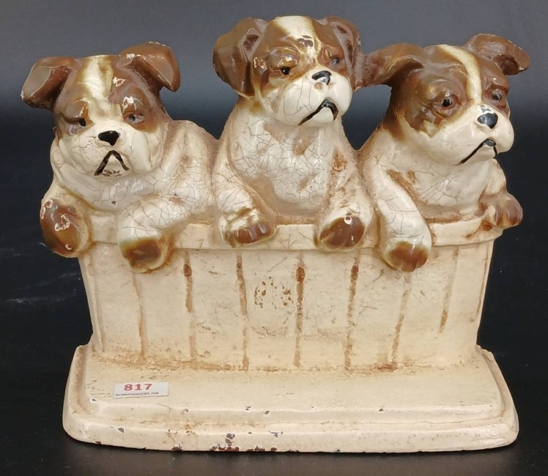 1930's Cast Iron Three Baby Bullies Doorstop