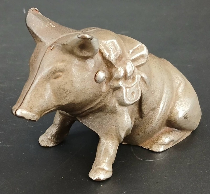 Cast Iron Pig with Bow Still Bank